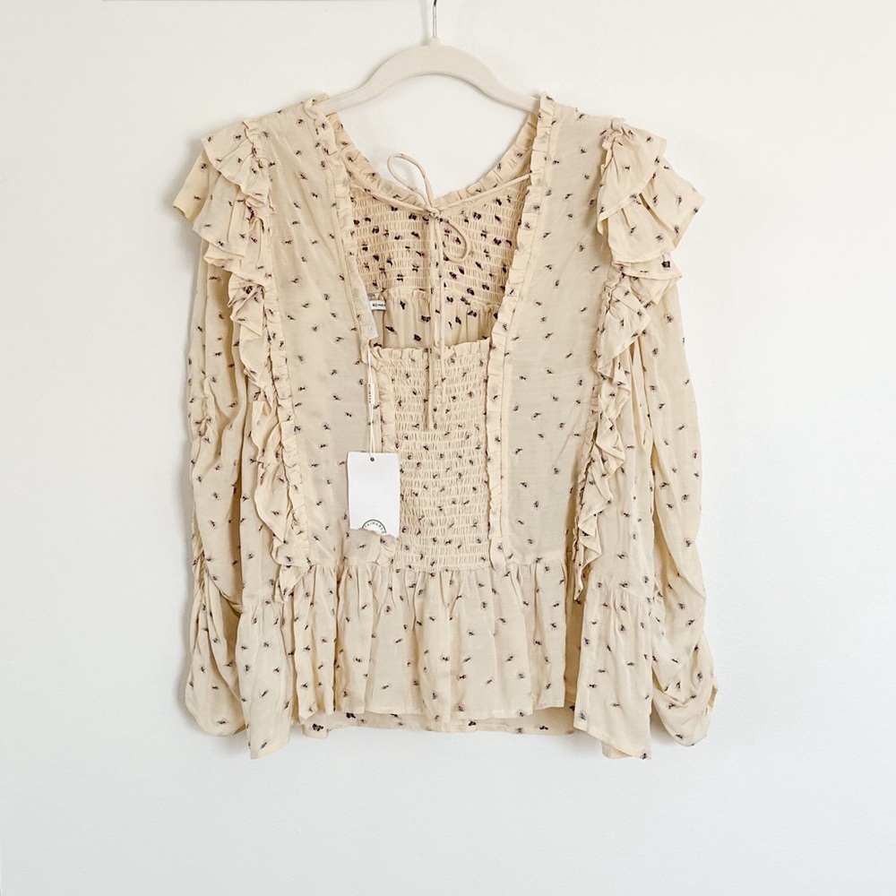 NWT Munthe Crisp Embroidered Ruffle Top Creme Size 10 US 40 EU - Picture 4 of 4